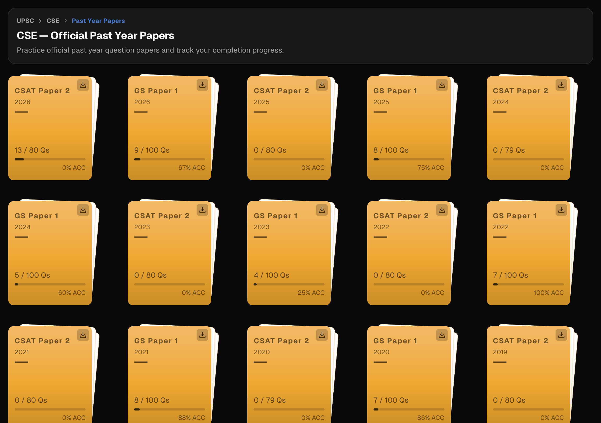 Past year question papers interface preview