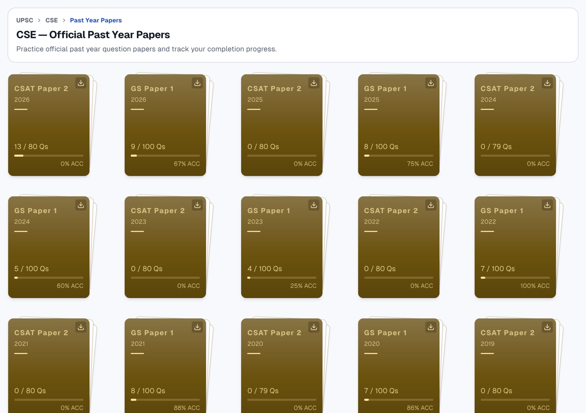 Past year question papers interface preview